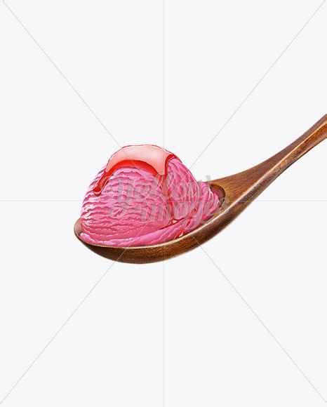 Download Wooden Spoon With Strawberry Ice Cream and Syrup Topping